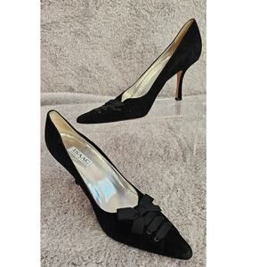 Vintage Isaac Mizrahi Pointed Toe Slip On Suede Pump‎ Heels Women Size 10B Black
